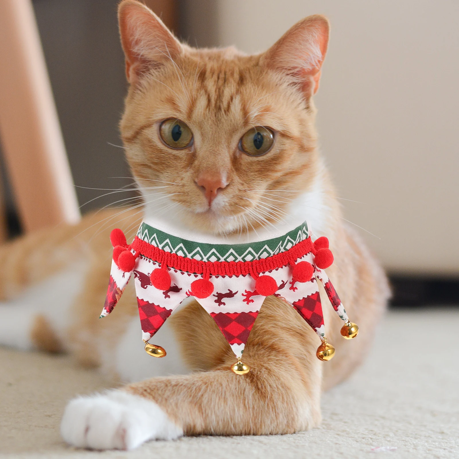 

Christmas Pet Scarf Fawn Bells S Lightweight Jingling Bell Triangle Neckerchief Easy Wear Holiday Party Pet Scarf