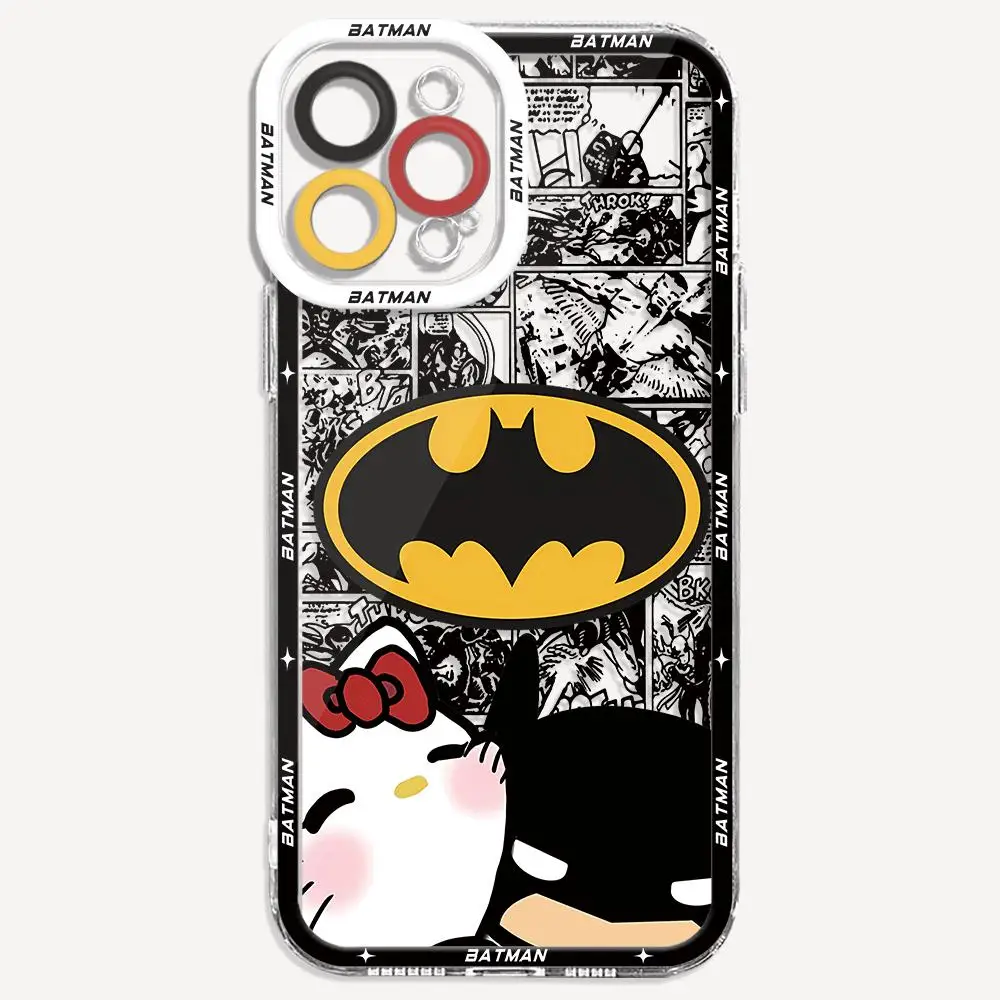 Cute Batmans hellokitty Phone Case for iPhone 15 Plus 14 Pro Max SE 13 Mini 11 XS Max 7 8 12 Pro XR 14 Transparent Soft Cover