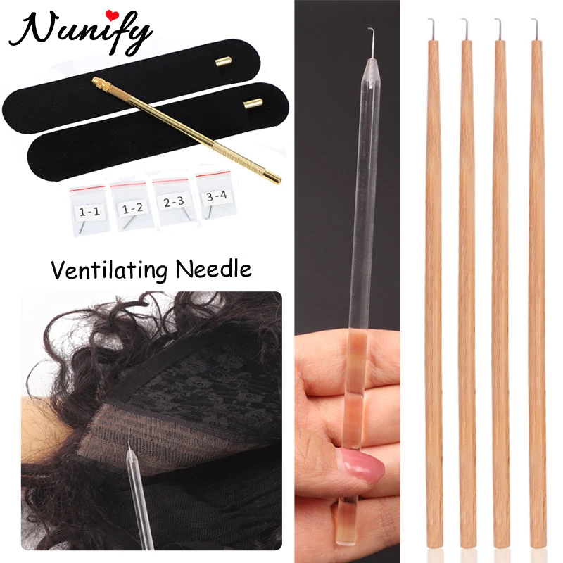 

Nunify Wholesale 4Pcs Ventilating Needle With Wooden Handle For Lace Frontal Closure Lace Wig Needles With Transparent Handle