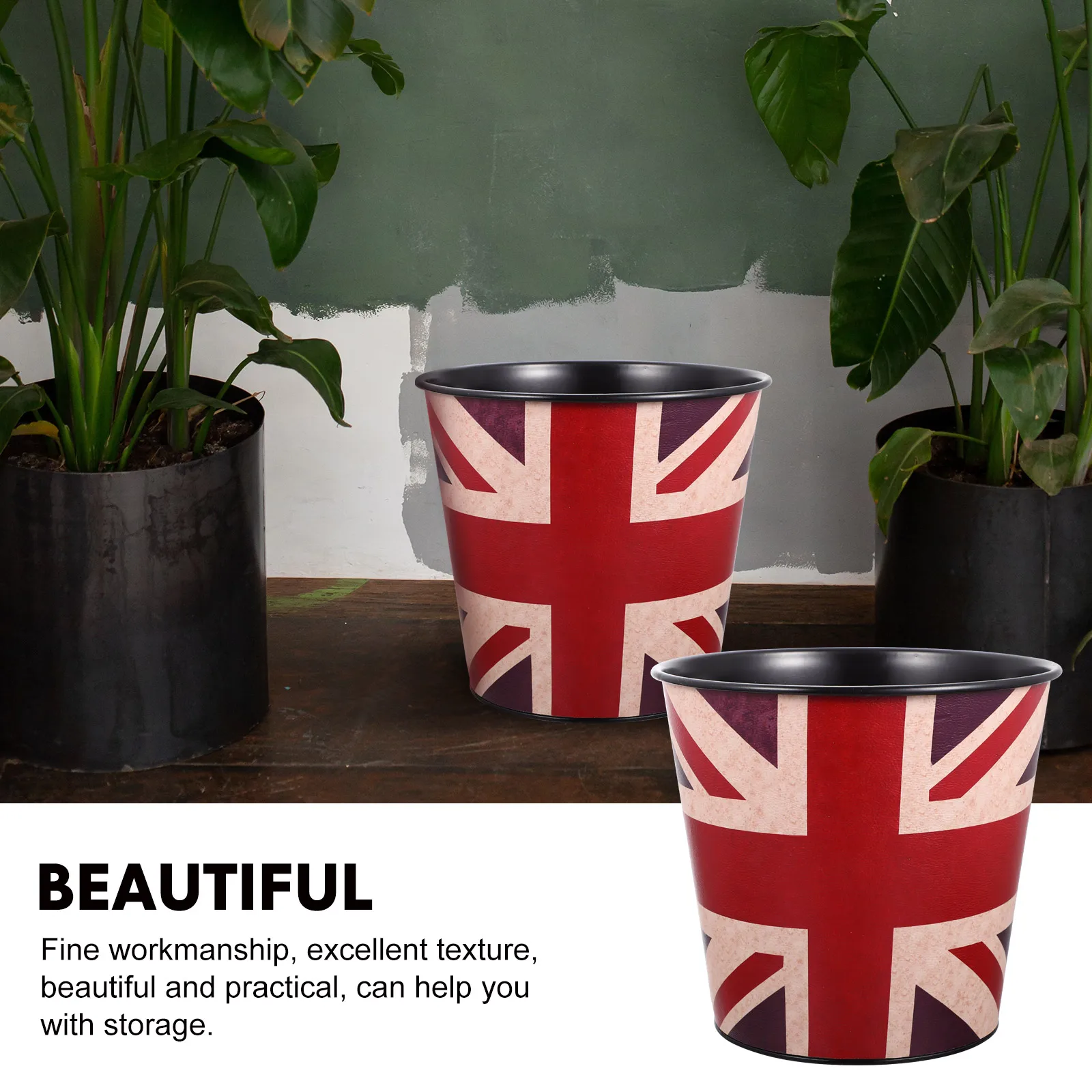 

Iron Garbage Can Retro Trash Bin Decorative Waste Container for Bathroom Kitchen Office Smooth Surface Large Opening
