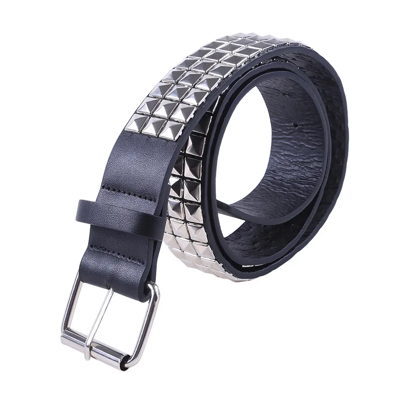 Shiny Pyramid Fashion Rivet Belt Men&Women\'s Studded Belt Punk Rock With Pin Buckle Black Fashion Rhinestone Rivet cinturón