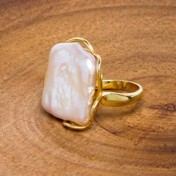 2022 Classic Retro Natural Freshwater Baroque Profiled Pearl Ring 14-19MM 14Kgold filled adjustable size Gifts for Woman RA