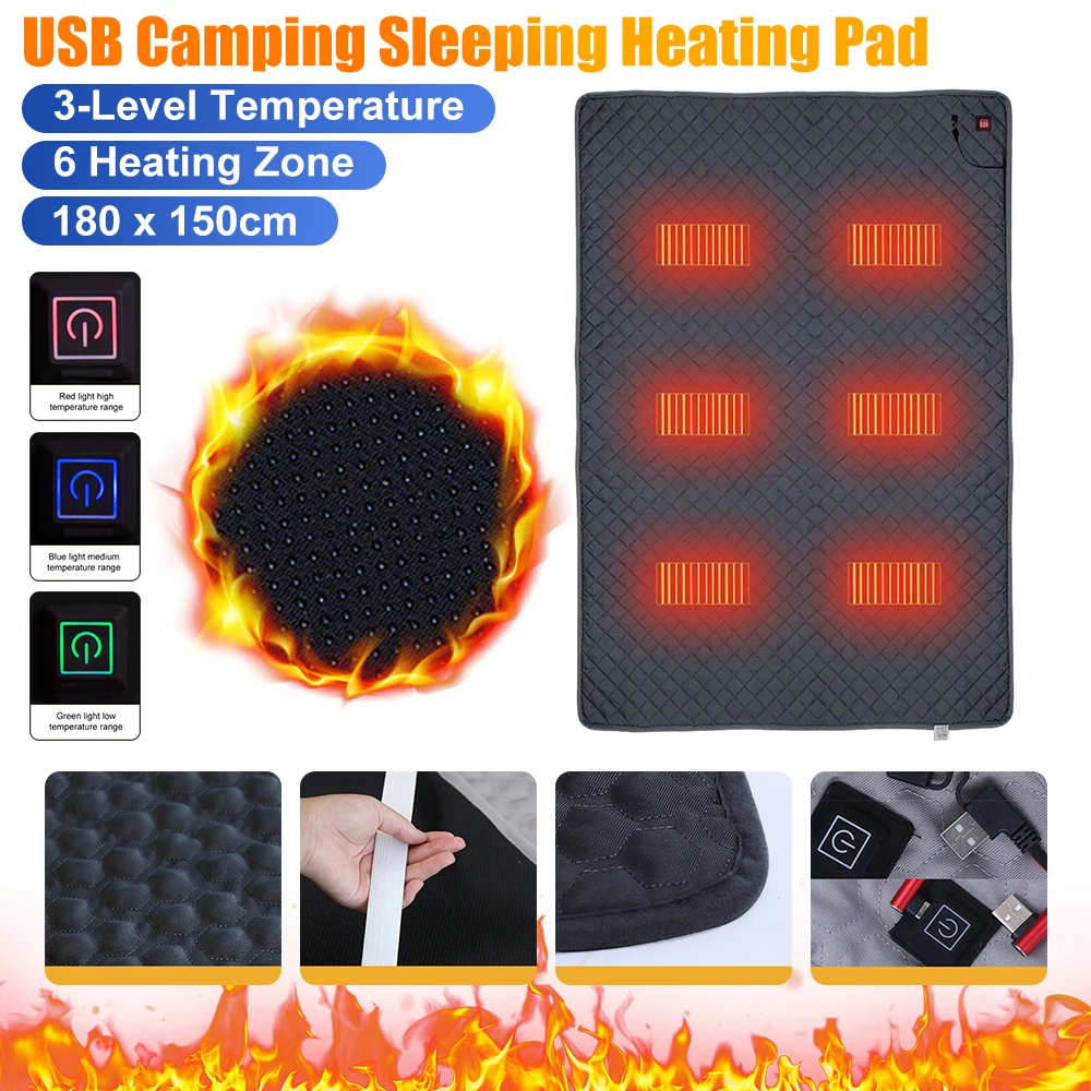 

5V USB Sleeping Heating Pad Winter Electric Heated Cushion 3-Level Temperature Cold-Resistant Warmer Mat For Outdoor Camping