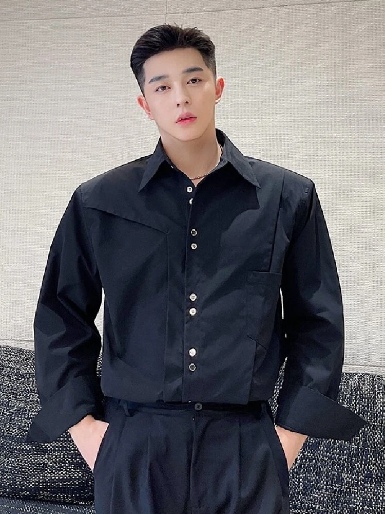 

Fall New Men's Long Sve irt 3D Tailoring Korean Sle High Sensation Trendy Pure Color Loose Fit Youth ular irt