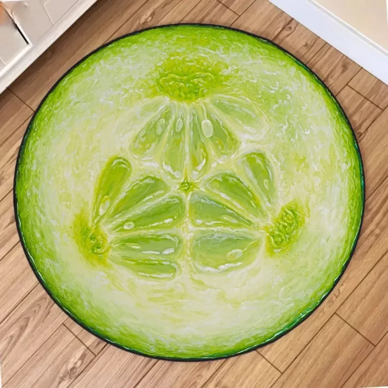 Creative Cut Fruit Slice Print Round Carpet, Soft Anti-Slip Circle Rug for Living Room, Wear-Resistant Decorative Floor Mat