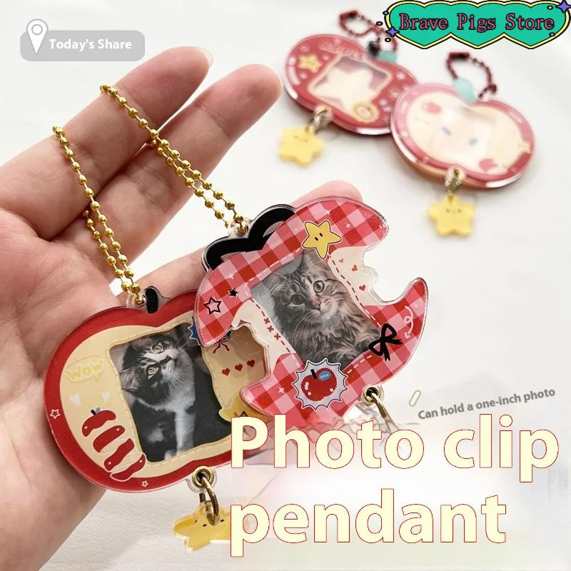

1In Photo Card Holder Cartoon Apple Shaped Photo Album Keychain Acrylic Charm Kpop Idol Photocard Protector Cover
