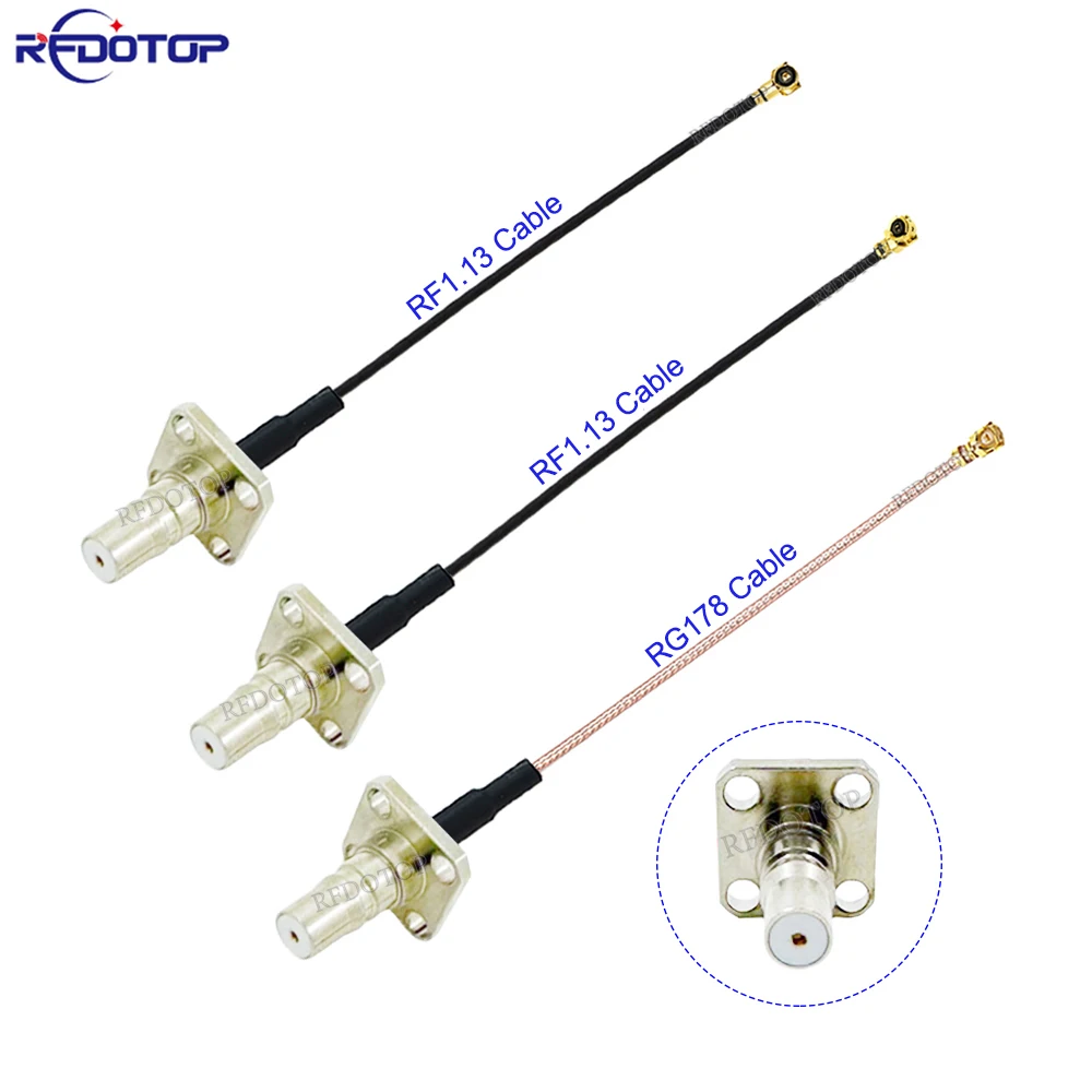 10PCS/Lot QMA Female 4 Hole Panel Mount to U.FI 1/4 MHF4 Female Connector RF1.13/RG178 RF Coaxial Pigtail Jumper Cable