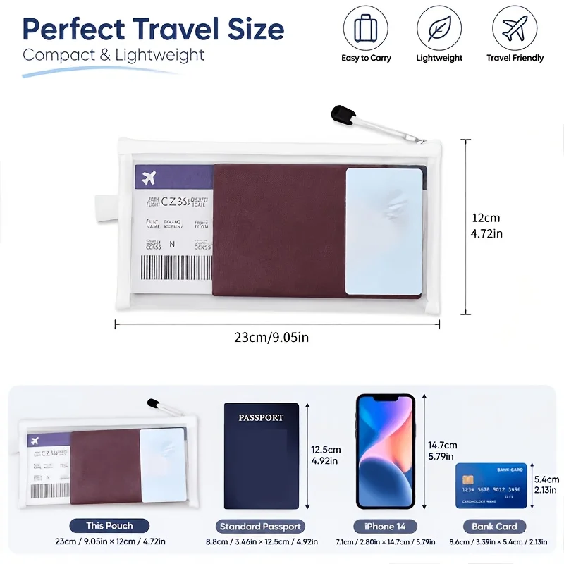 Document Organizer Bag Portable ID Boarding Pass Card Case Protector, 3 Pcs Zipper Mesh Passport Storage Pouch for Travel