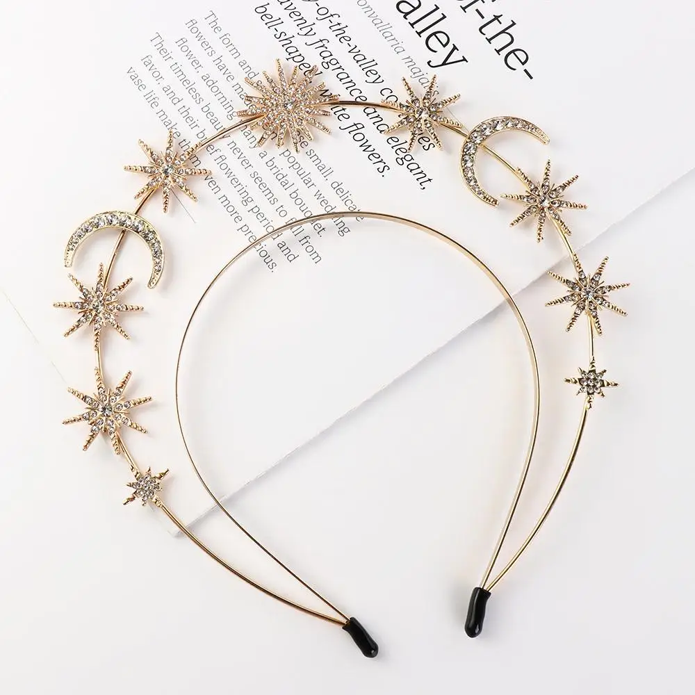 

Vintage Metal Star Hair Hoop Silver Princess Halo Crown Hair Ornaments bilayer Baroque Hairbands Head Jewelry