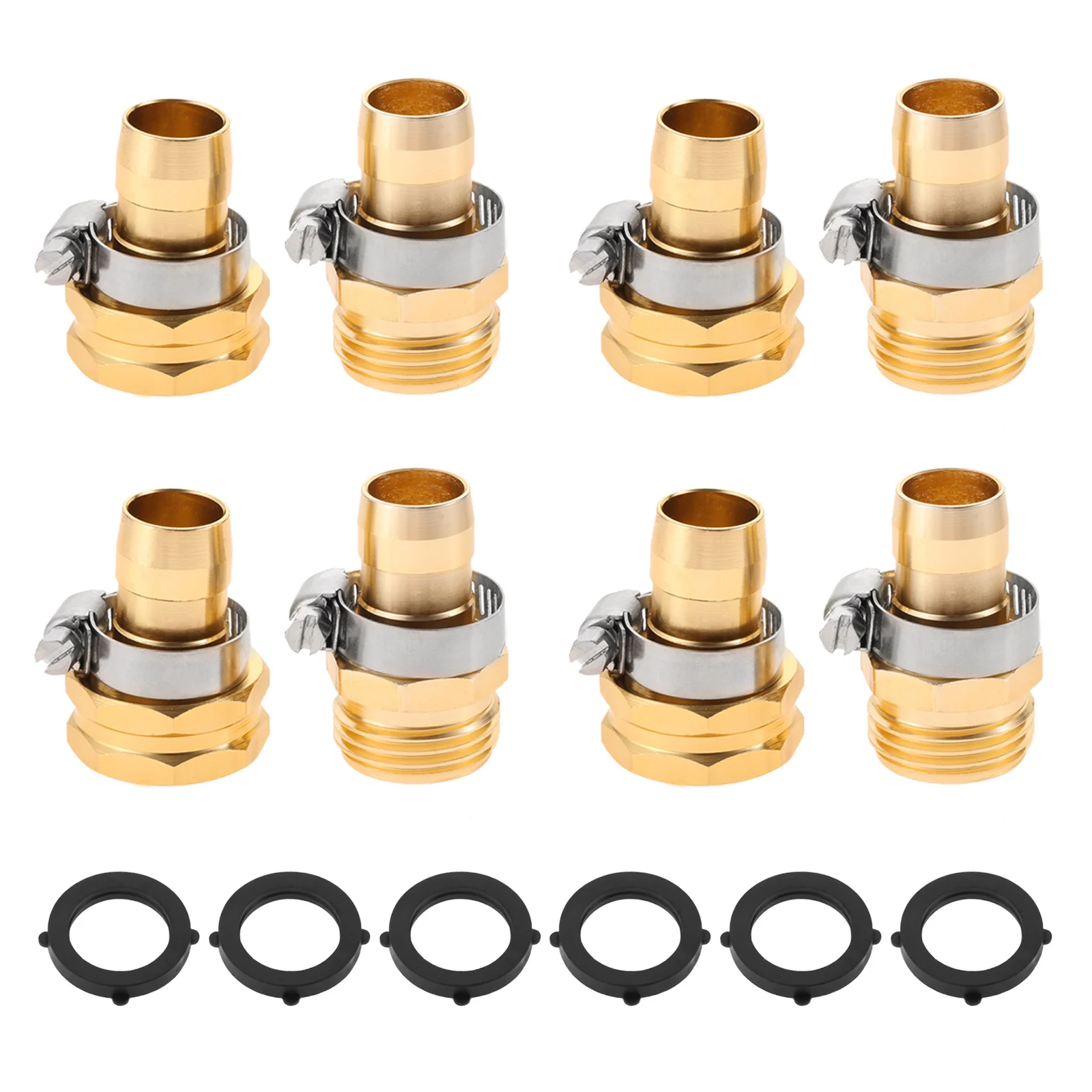 Garden Hose Repair Connector with Clamps Aluminum Water Hose End Replacement Fit for 3/4‘‘ 5/8‘’ inch Garden Hose Fittings Kit