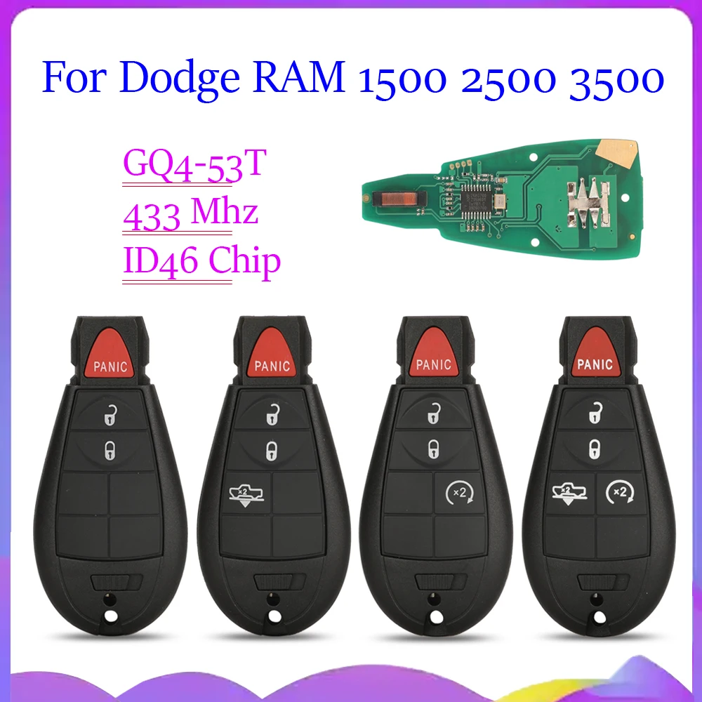 jingyuqin New GQ4-53T Remote Smart Car Key For Dodge RAM 1500 2500 3500 4500 2013-2019 433MHz ID46-PCF7961A Chip 2/3/4/5Buttons
