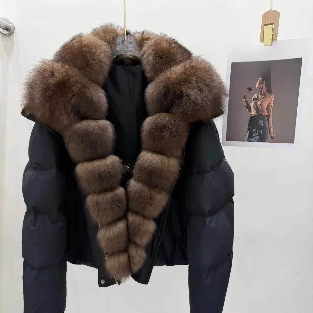 OFTBUY Solid Color Warm Outerwear Women White Duck Down Parka with Real Fox Fur Collar Loose Fit Windproof Winter Puffer Coat