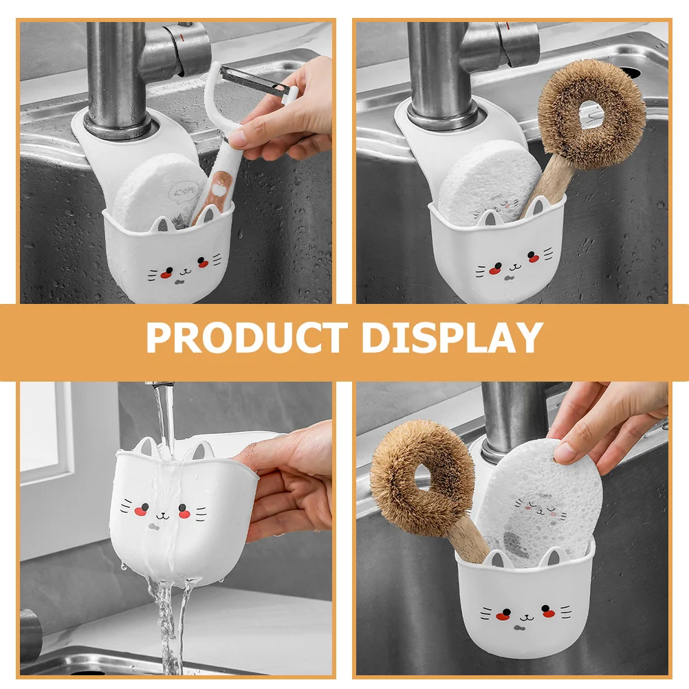 

2Pcs Kitchen Sink Sponge Holder Hanging Basket Cat Design Faucet Rack Drying Organizer Drain Sink Holder Drying Rack Kitchen