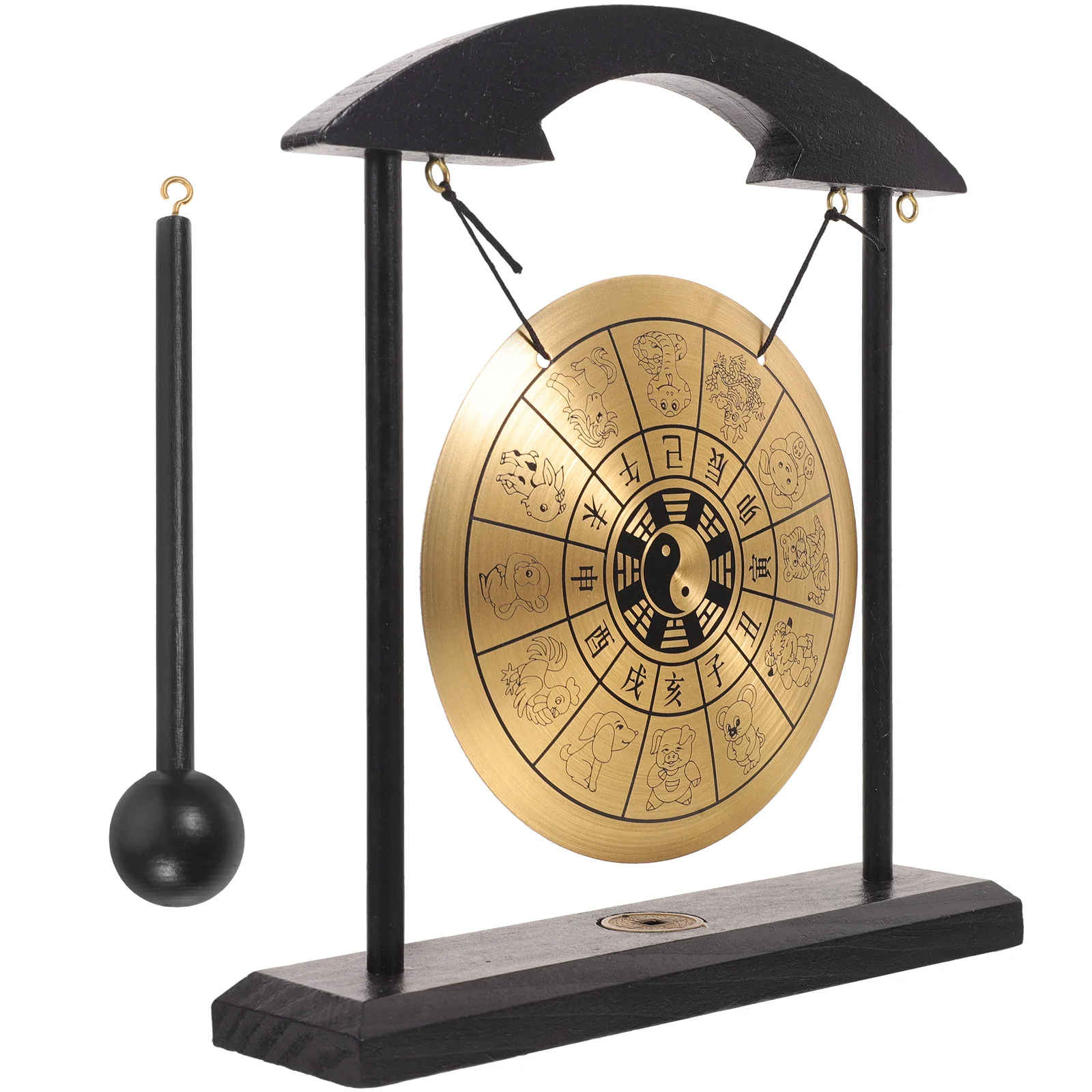 

Gong Display Mallet with Stand Chinese for Desktop Home Decor Table Craft Adorn Household Alloy Chic Meditation