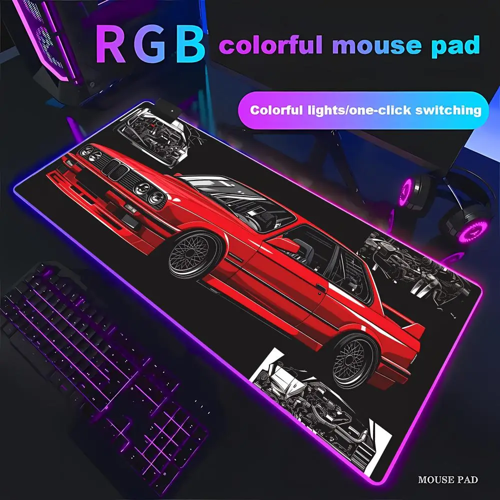 

RGB Red Sports Car Mouse Pad Large Rubber Base Anti-slip PC Desk Accessories HYBXAXC Offices and Gamer Keyboard Mats Decor Mat