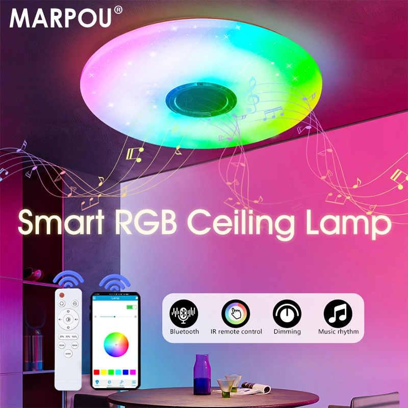 

MARPOU 52W RGB Ceiling Lamps Music Player Bluetooth Remote APP Control Light Dimmable 220V for Bedroom Indoor Decoration Lustre