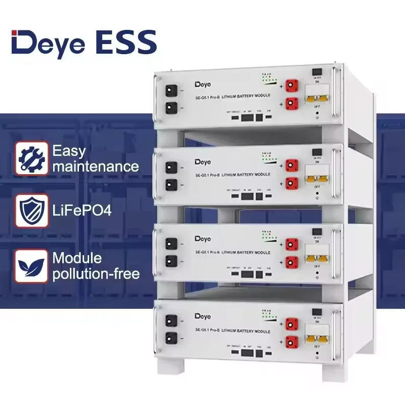 Deye em estoque ESS SE-G5.1 Pro-B Home Baterias de lítio Armazenamento de energia solar 5kwh Lifepo4 Bateria compatível com Deye Inverter