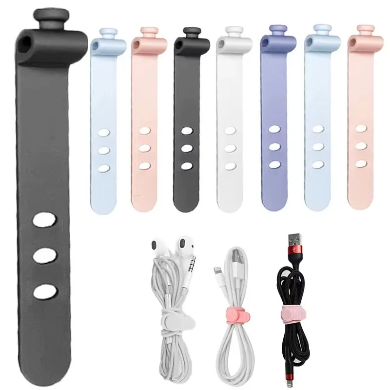 20 stücke Tragbare Wiederverwendbare Silikon Strap Wickler Tids Organizer Desktop USB Datenkabel Kopfhörer Draht Linie Wrap Krawatten Management Clips