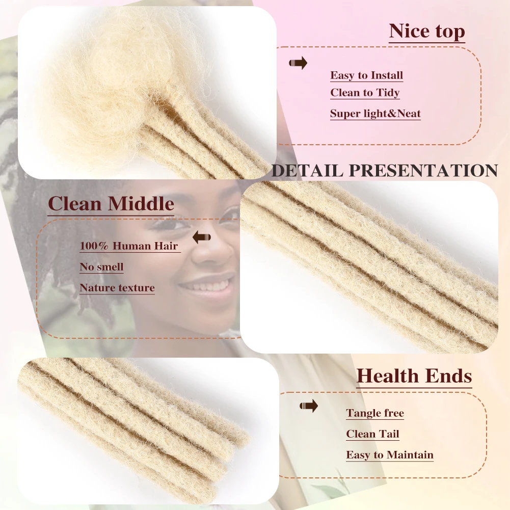 613# Dreadlocks Brazilian Virgin Human Hair 10 Strands Crochet Braid Hair Loc Extensions 0.6 cm Kinky Braiding Microlocks