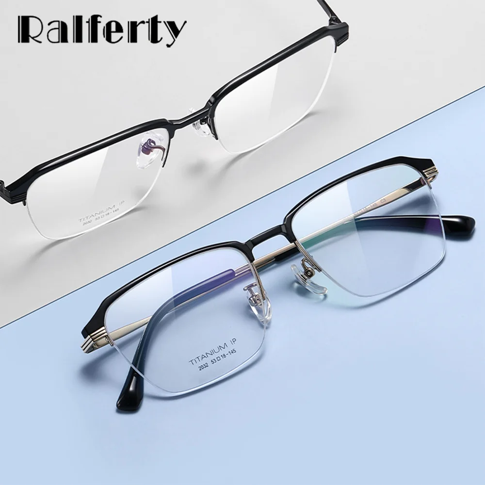 Ralferty Flexible Titanium Glasses Frame Men Square Anti Blue Optic Myopia Prescription Spectacle 0 Diopter Eyeglasses Frame Man