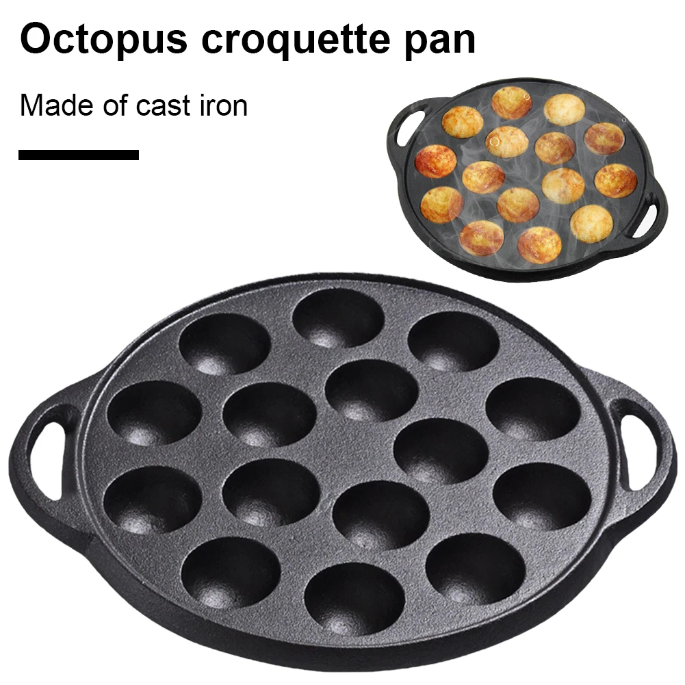 

Cast Iron Octopuses Meat Balls Mold 15 Compartment Holes Nonstick Takoyaki Grill Pan Plate Octopus Ball Maker for Baking Cooking