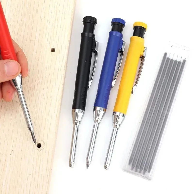 Solid Carpenter Pencil Refill Leads Deep Hole Mechanical Pens for Wood Glass Metal Marking Tool Kit Long Headed Woodworking Pen