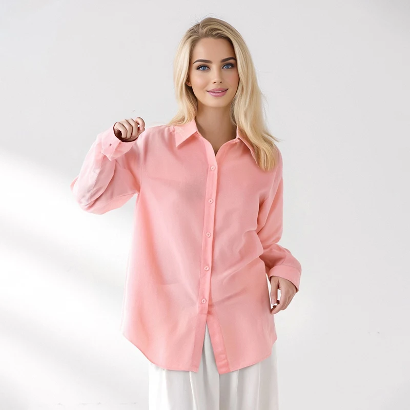 Nieuwe Vrouwen Lange Mouw Effen Kleur Losse Comfortabele Zachte Katoenen Dame Blouses Turndown Vrouwelijke Kraag Shirt Tops Kleding
