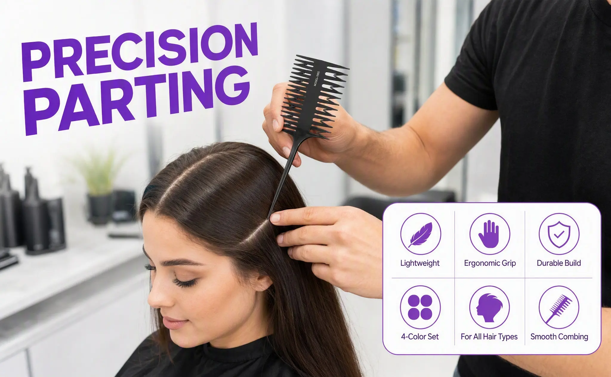 4Pcs Dyeing Comb Fish Bone Shape Hair Brush for Sectioning Coloring Salon Use ABS Material Ergonomic Grip Lightweight Smooth