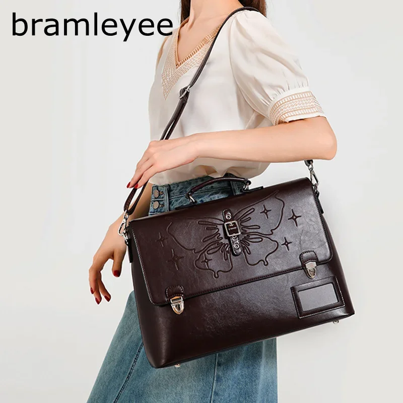 Briefcase Woman Office Luxury Bag 2024 Genuine Leather Luxury Bag Crossbody Bags Large Capacity Handbag Can Backpack