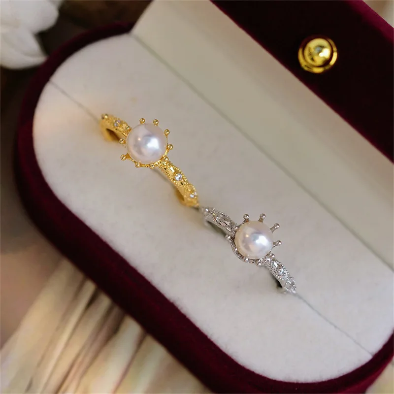

AAA 6-7mm Japan akoya white Rond Perfect Unlimited Shining Zircon Open Ring Retro lace 925s