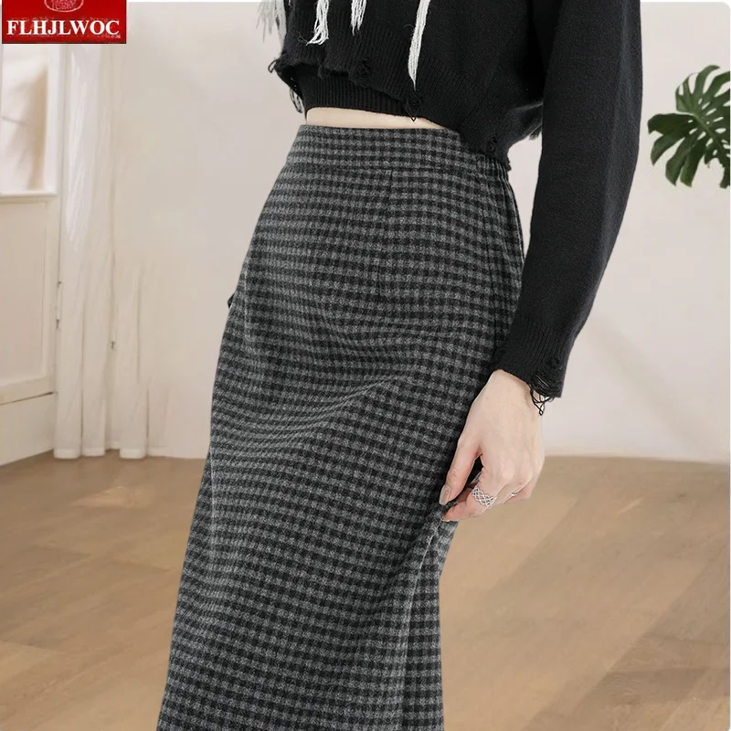 Woolen Skirts New Year Fashion 2026 Spring Basics Woman Cute Sweet Girls Japanese Preppy Style Retro Vintage Long Plaid Skirt