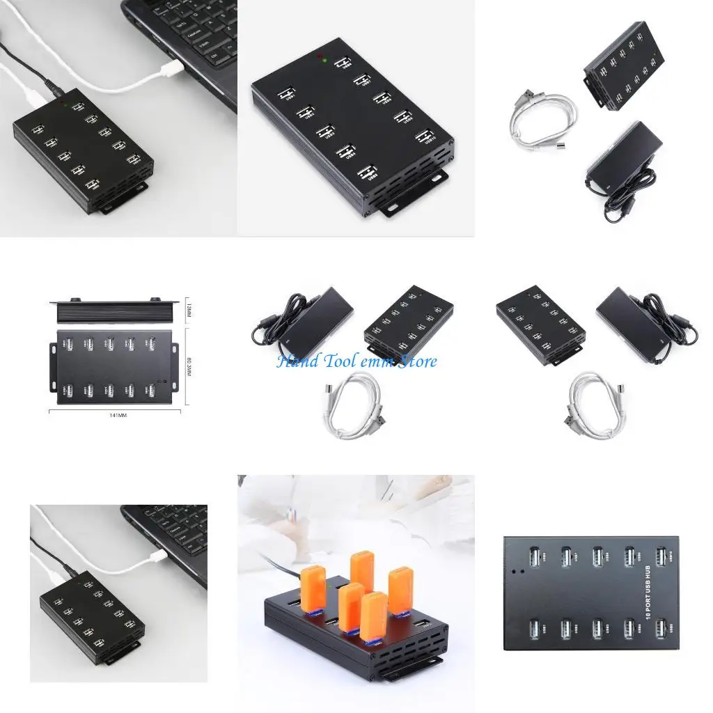 H37F 10 Port USB 2.0 Adapter Hub 480Mbps Stable Power Supply Wide Compatibility