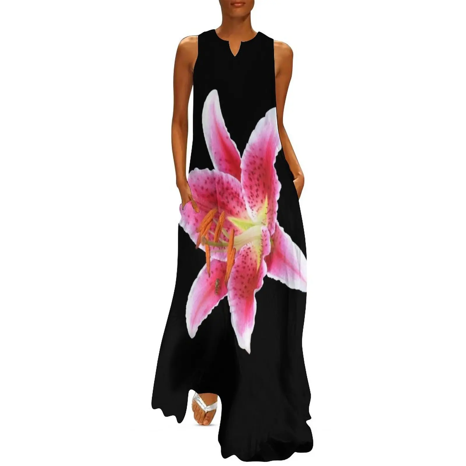 

Stargazer lily single flower with mason bee Long Dress Dress woman sexy dress for women dresses summer