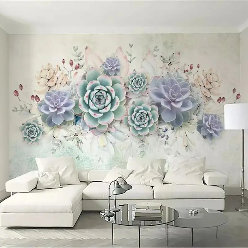 

wellyu Custom wallpaper 3d photo murals small fresh succulents watercolor style 3d stereo background wallpaper papel de parede