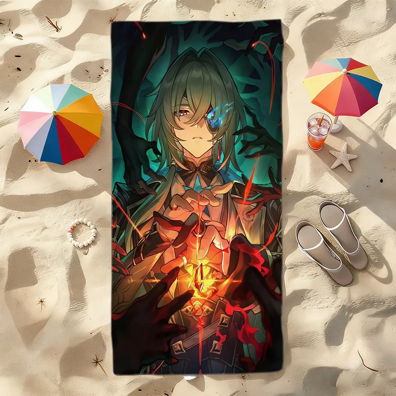 1PC Dark Fantasy Anime Guy Print Beach Towel Large Microfiber Super Absorbent Quick‑Dry Sand Proof Bath Towel Pool Travel Towel