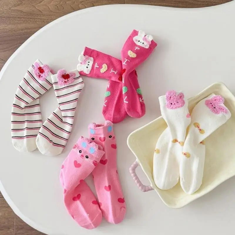 

U13F, 4 пары мягких и теплых носков с отделкой для девочек, повседневные носки, гольфы для девочек, удобные гетры с ребристыми