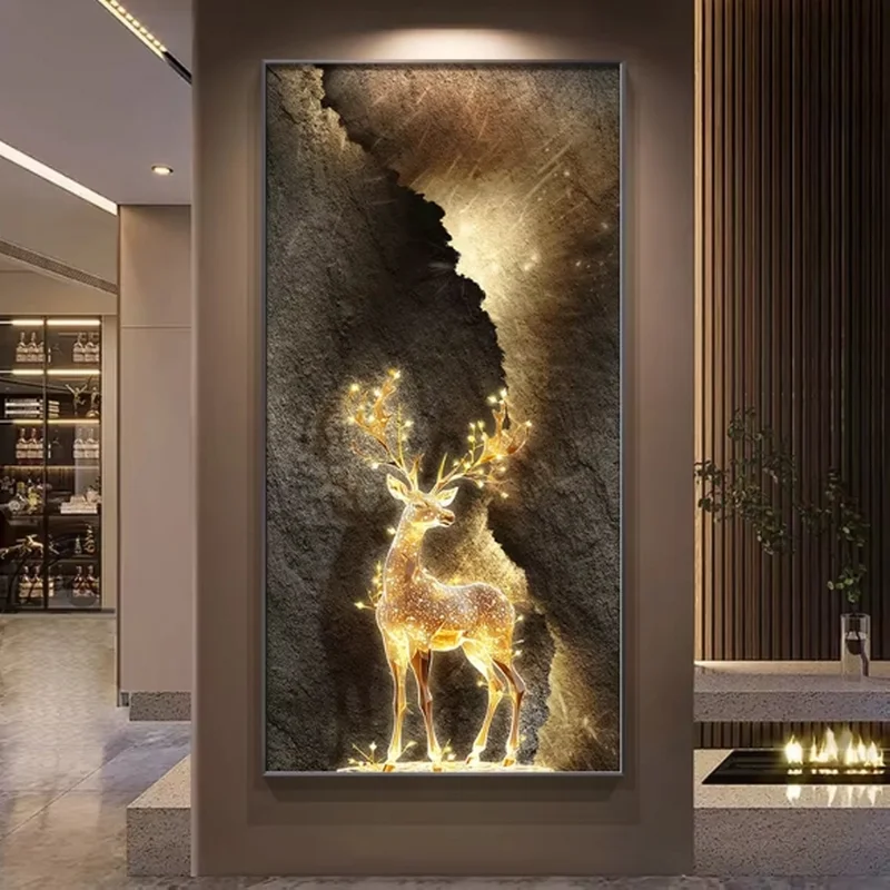 CX306HY High Quality Entrance Door Foyer Decoration Light Painting Abstract Living Room Lobby Reindeer LED Hanging Painting