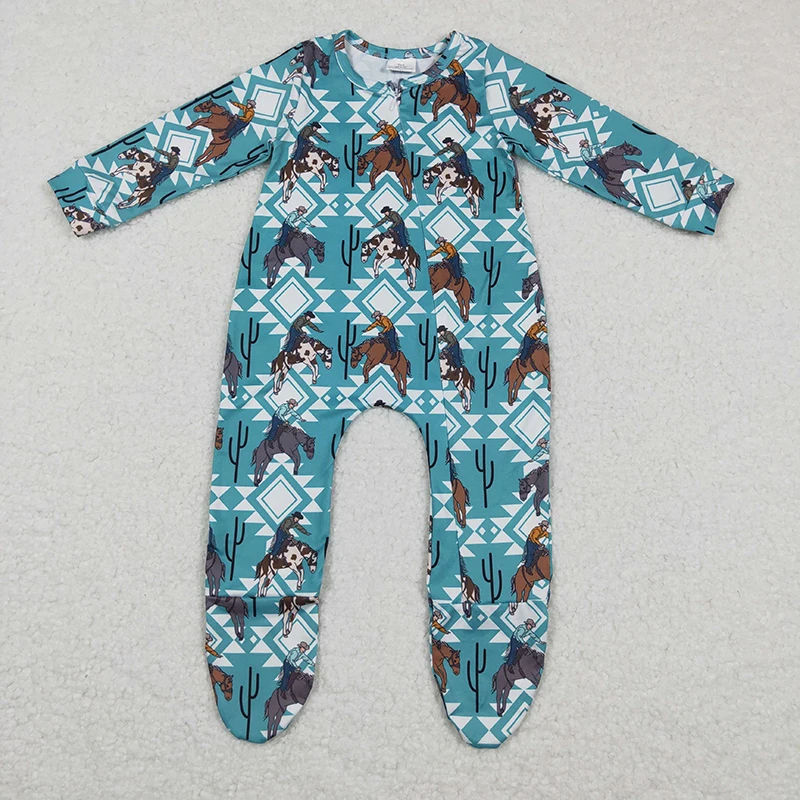 

Baby Boy Western Horse Boots Zipper Romper Cactus Bodysuit Snap Botton Footed Jumpsuit Kids Toddler One-piece Newborn Coverall