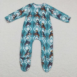 Baby Boy Western Horse Boots Zipper Romper Cactus Bodysuit Snap Botton Footed Jumpsuit Kids Toddler One-piece Newborn Coverall