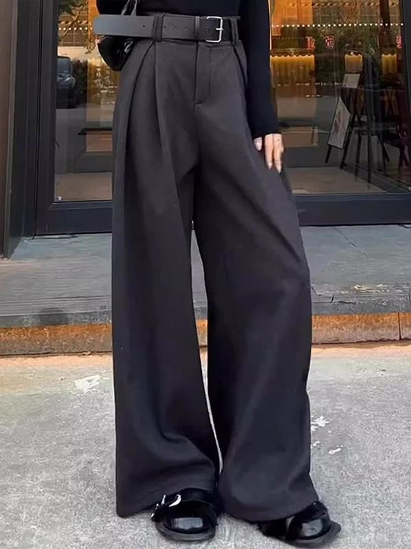 Gray Suit Pants High Waist Women's Spring Autumn Loose Narrow Casual Floor-Length Pants Drapey Commute Style Polyester Fiber