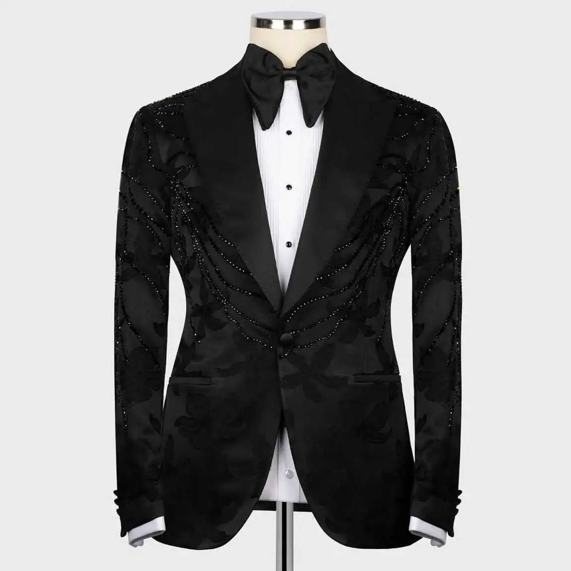 

Party Suit Fashion Show Wedding Men Suit Crystal 2-PCS Coat Pants Tailor-Made Groom Groomsman Formal Occasions Size Customized