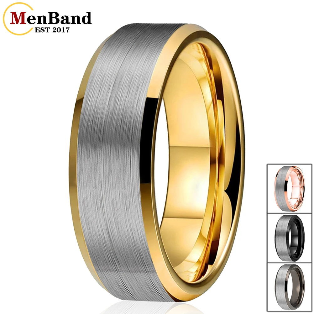 MenBand Classic Gold Color 6MM 8MM Men Women Tungsten Carbide Wedding Ring Beveled Polished Brushed Finish Comfort Fit