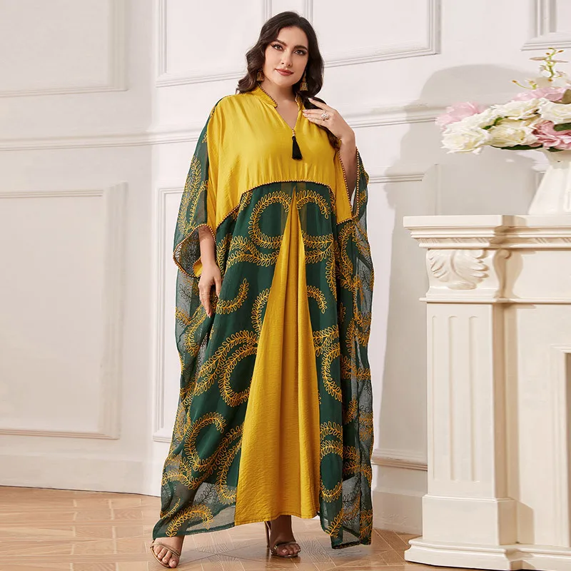 Vestido bordado de grânulo para mulheres, vestido muçulmano, festa Kaftan, plus size, Arábia, Dubai, Abayas, estilo nacional africano