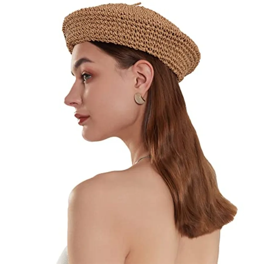 

Straw Beret Summer French Beret Hats for Women Artist Crochet Beret