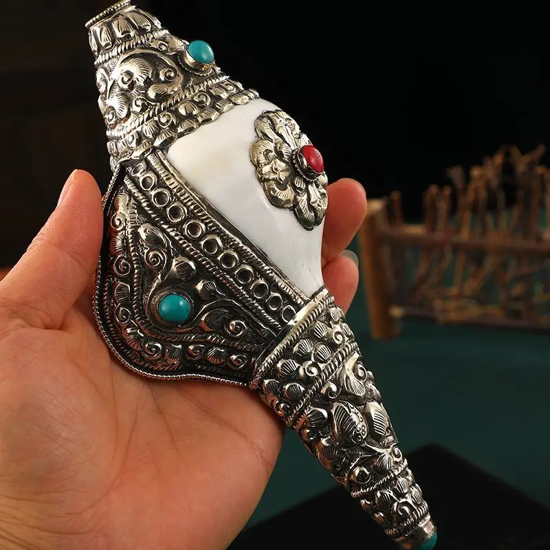 Tibet Tibetan White nepal conch Statue Ornament Home Office Cabinet Deco Desktop Decor Figurines
