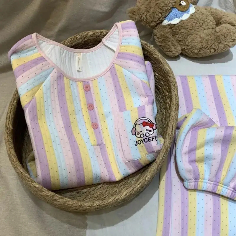 

Sanrio Hello Kitty женские пижамные комплекты для сна Kawaii мультфильм студенческие зимние штаны с длинными рукавами теплая одежда для сна домашняя одежда новая