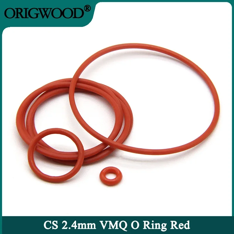 

10/50pcs VMQ O Ring Gasket Thickness CS 2.4mm OD 6 ~ 100mm Red Waterproof Washer Round O Shape Silicone Ring Food Grade