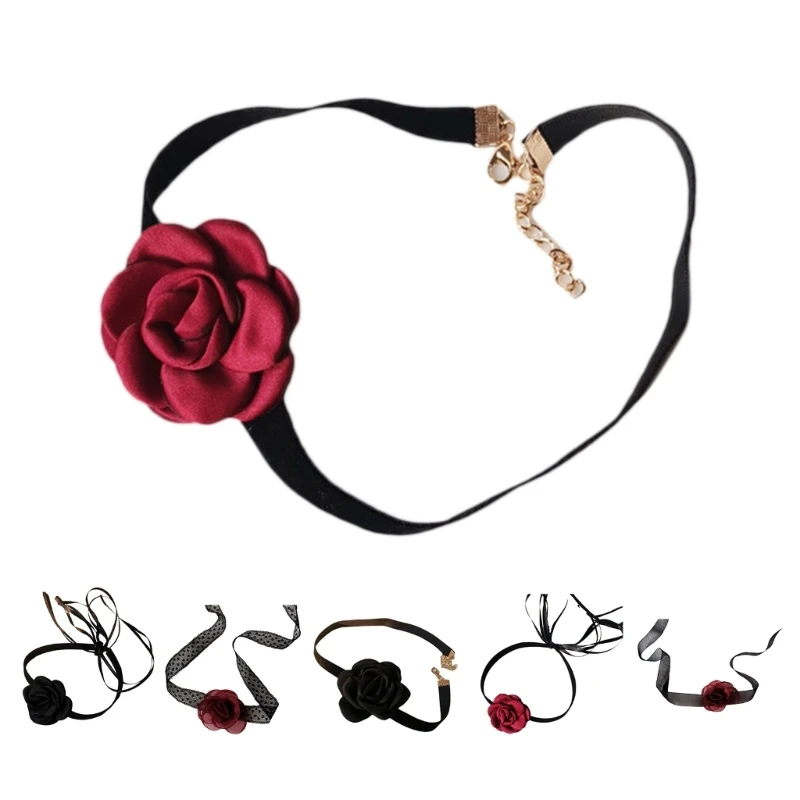 2023 New Rose Choker Camellia Choker Lace Choker Flower Hairband Women Flower Choker Collana Lace Flower Collar Velluto Choker