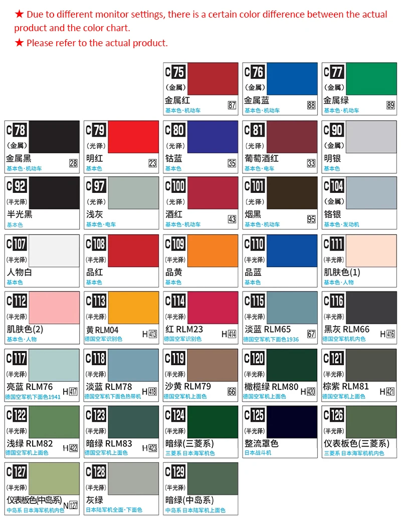 MR HOBBY Mr. COLOR C75 ~ C129 طلاء أكريليك قائم على المذيبات 10 مللي لنموذج بلاستيكي تلوين الصباغ طلاء يدوي/رش #3