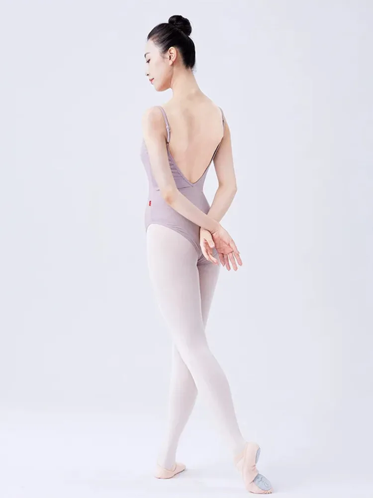 Macacão fino de malha com alça espaguete sem costas para dança de balé, body moderno para performance em palco